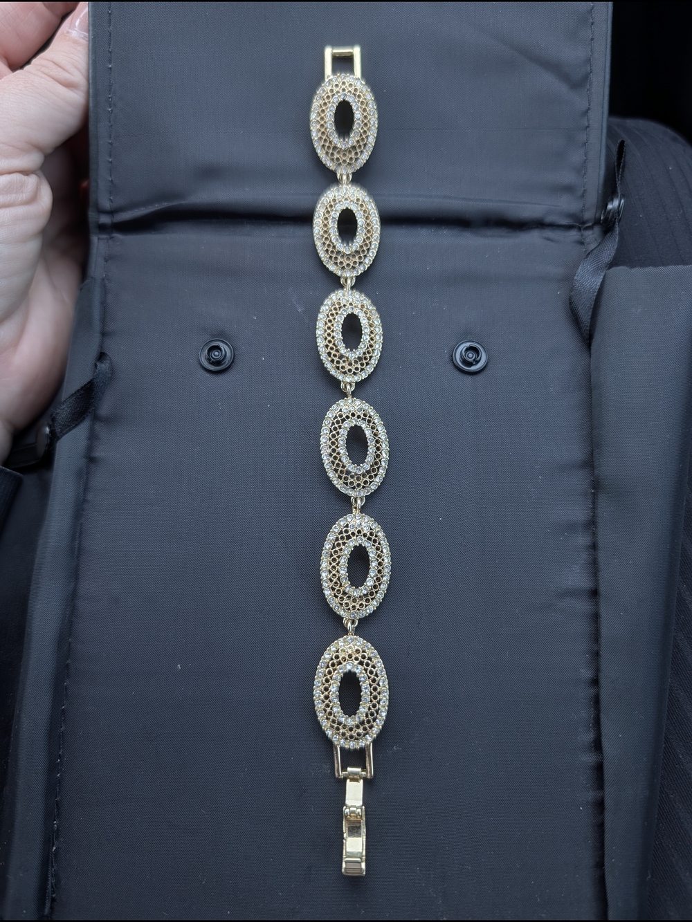 Gold-Tone Filigree & Crystal Open Oval Link Bracelet